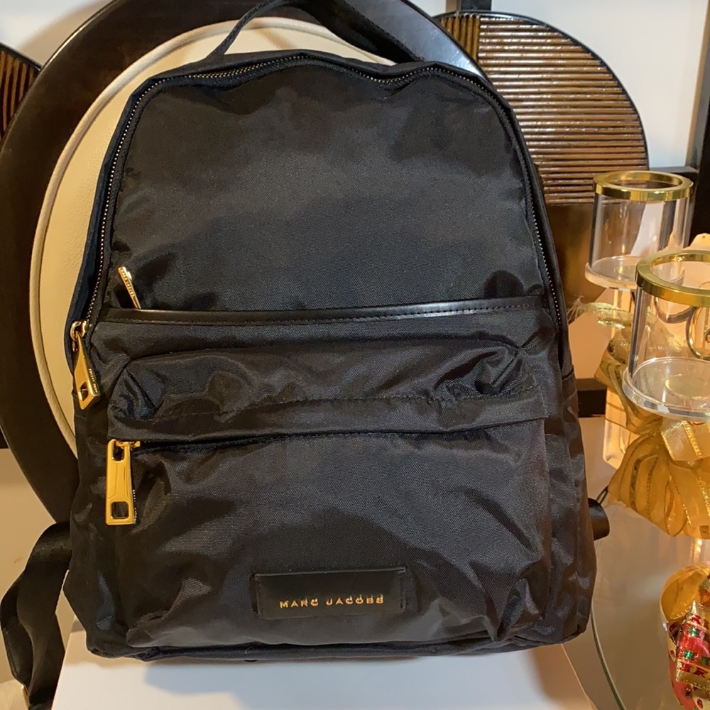 Marc Jacobs Black Nylon Backpack with Gold Hardware
